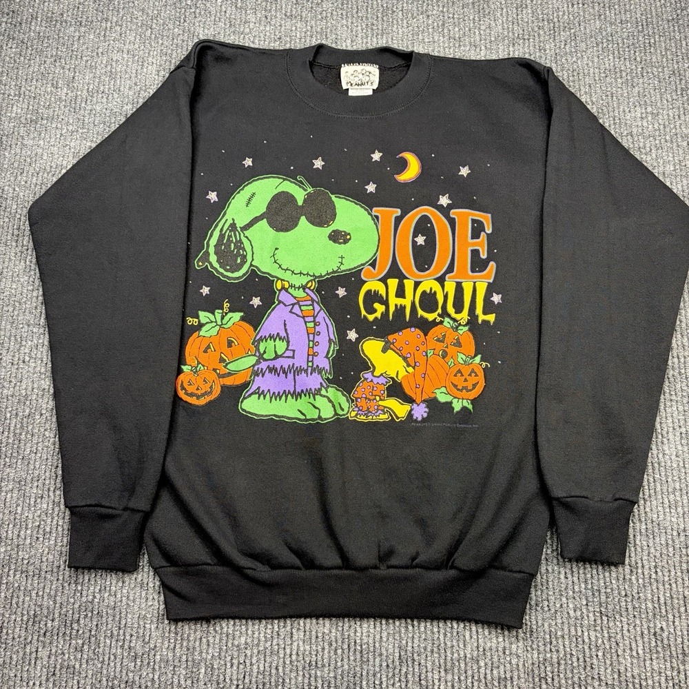 Vintage Peanuts Joe Ghoul Snoopy Halloween Sweatshirt Large Black Woodstock USA